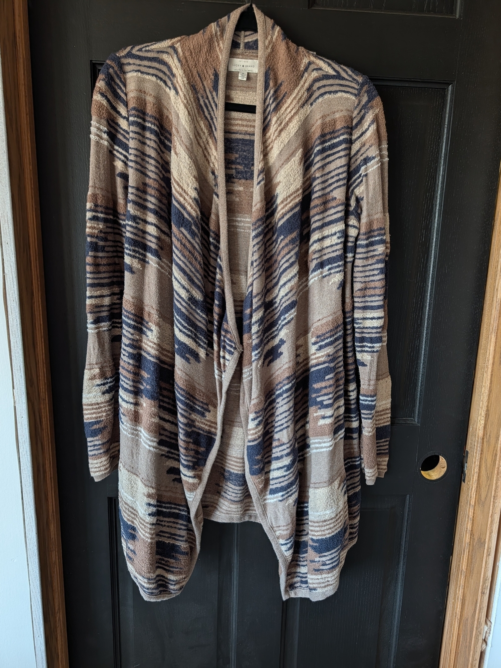 Lucky Brand Striped Open-Front Cardigan in Brown, Navy & Cream